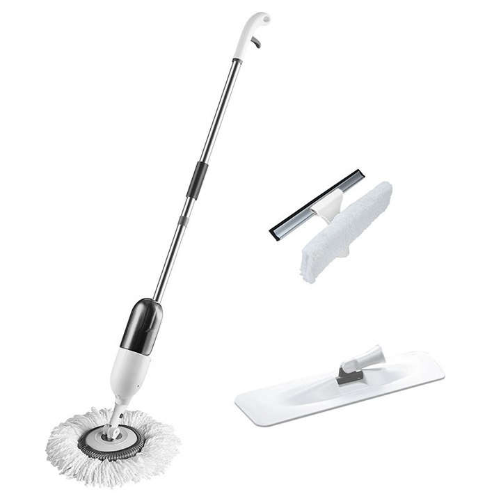 Set de mop rotativ multifunctional all-in-one, cu mai multe capete de curatare interschimbabile, cap de mop plat si perie pentru crapaturi, un instrument convenabil de curatare a uzului casnic