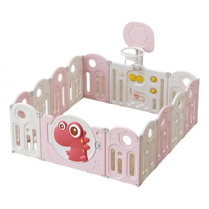 Gard pentru loc de joacă pentru copii Nichiduta Garden pliabil, 14 panouri, 2 panouri laterale, roz, 61 cm