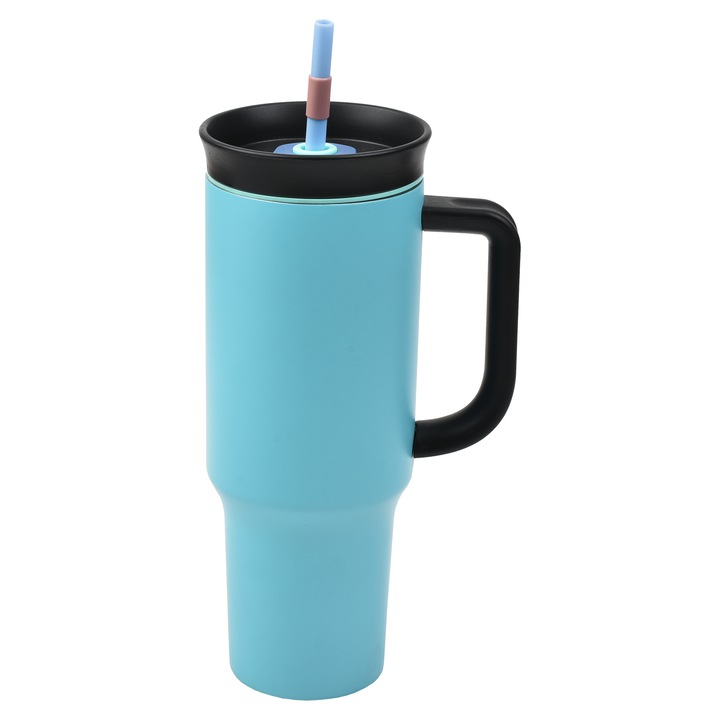 Cana Termos Cu Maner, Pai Si Gaura De Sorbit Destello®, 1.2 L, Otel Inoxidabil, Izolatie Termica cu Pereti Dubli, Rezistenta la Scurgeri, Ideala cu Apa, Ceai, Cafea sau Smoothie, Design pentru, Birou, Masina Auto, Drumetii Cana Tumbler Albastru deschis