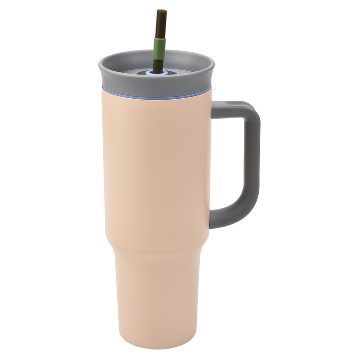 Cana Termos Cu Maner, Pai Si Gaura De Sorbit Destello®, 1.2 L, Otel Inoxidabil, Izolatie Termica cu Pereti Dubli, Rezistenta la Scurgeri, Ideala pentru Apa, Ceai, Cafea sau Smoothie, Design pentru, Birou, Masina Auto, Drumetii Cana Tumbler Ergonomica Crem