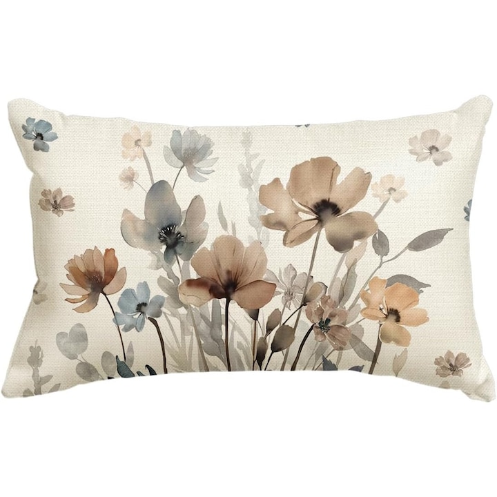 Fata de perna decorativa, Model Floral, Material textil, 30 x 50 cm, Bej Pastel