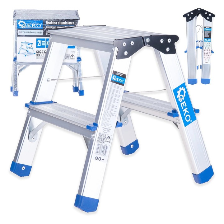 Alumínium dupla létra 2 lépcsővel, maximális teherbírás 150 kg, Geko G02432
