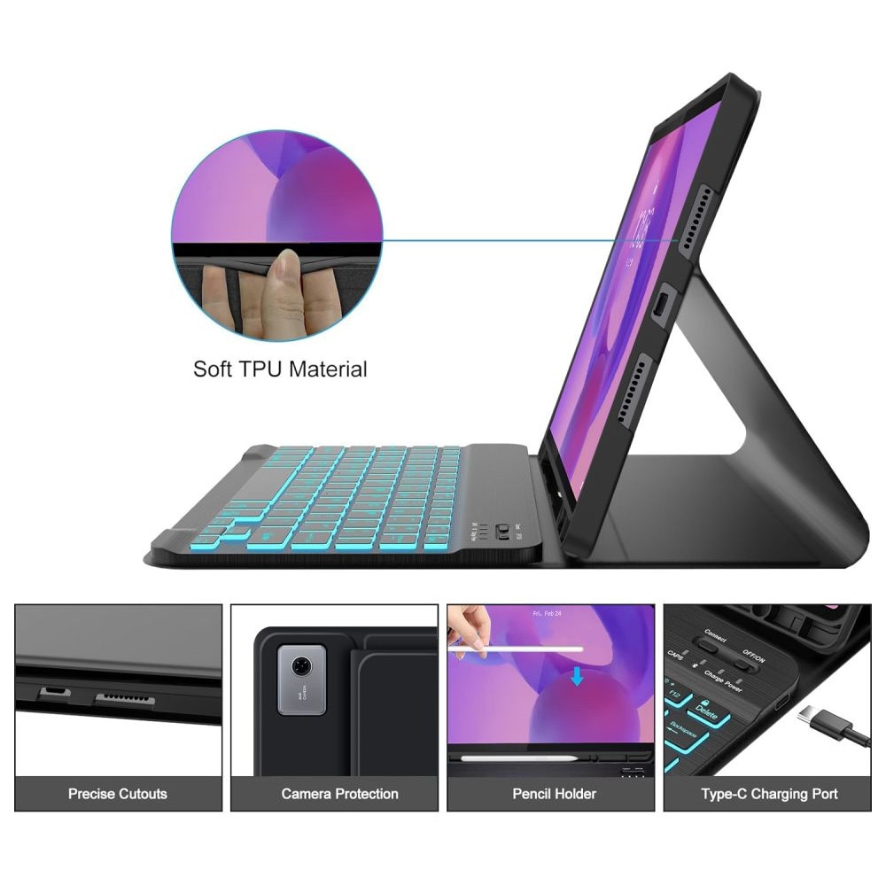 Husa Tech-Protect SmartCase Pen cu tastatura compatibila cu Lenovo Idea Tab Plus 12.1 inch, Negru