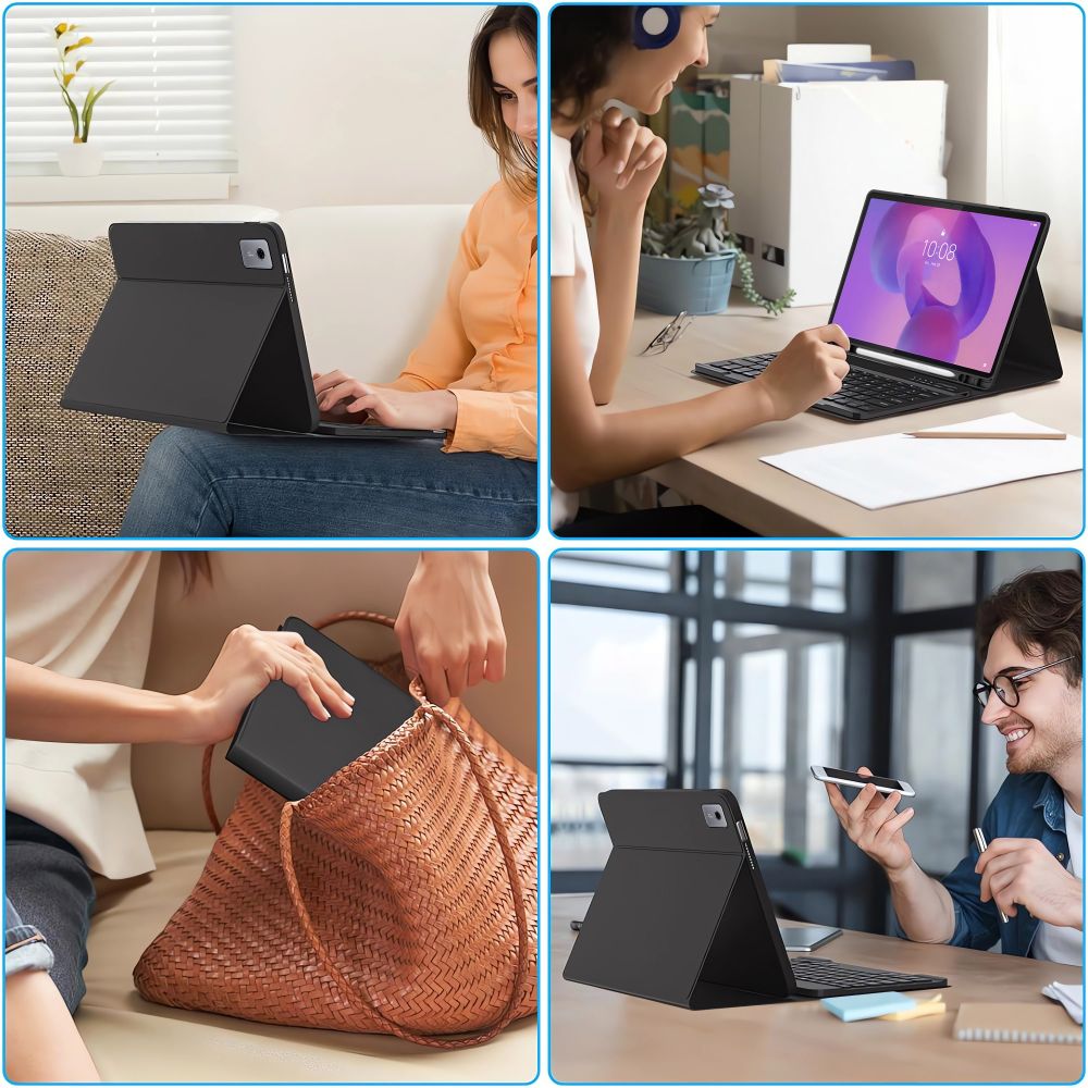 Husa Tech-Protect SmartCase Pen cu tastatura compatibila cu Lenovo Idea Tab Plus 12.1 inch, Negru
