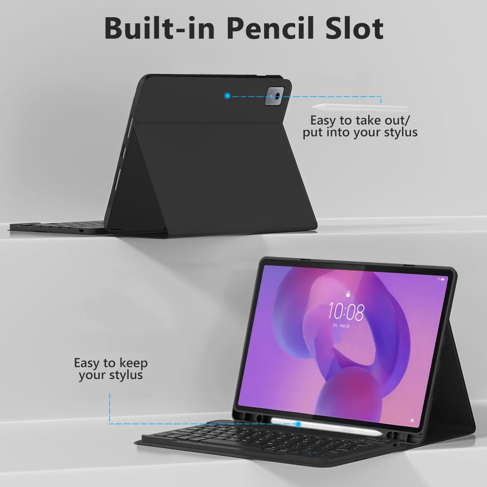 Husa Tech-Protect SmartCase Pen cu tastatura compatibila cu Lenovo Idea Tab Plus 12.1 inch, Negru