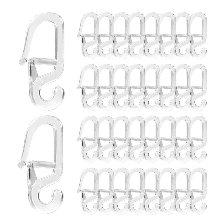 Carlige Pentru Perdea de Plastic Transparente, FONIX, Set 50 Bucati, Compatibile cu Galerii/Jaluzele, Montaj Simplu si Rapid, Rezistente, Ideal Pentru Baie si Bucatarie, Solutie Practica pentru Organizare Draperii, Transparent