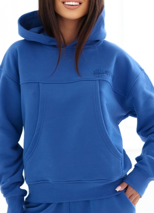 Hanorac dama, Natural Side, cu gluga, albastru