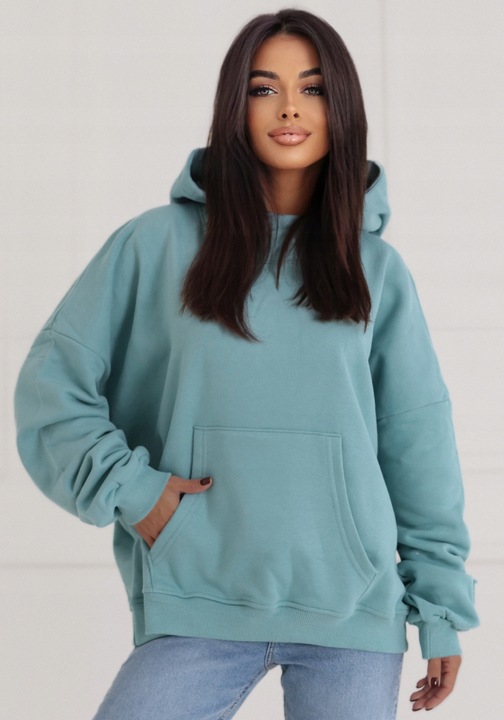 Hanorac dama Natural Side, oversize, cu gluga, verde