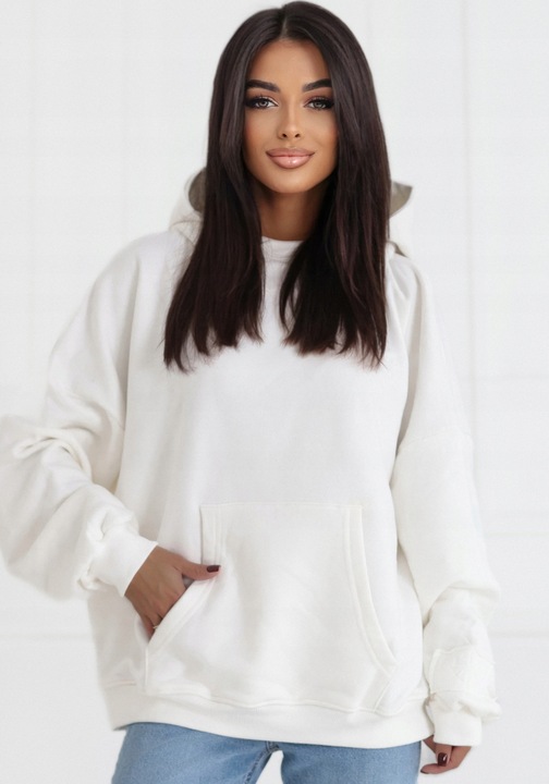 Hanorac dama Natural Side oversize cu gluga, ecru crem