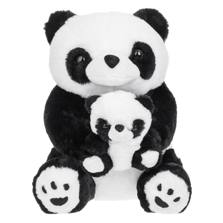 VENITIVO® Плюшена панда с пиле в прегръдките, 38 см, големи очи, бродирани детайли, черно-бял