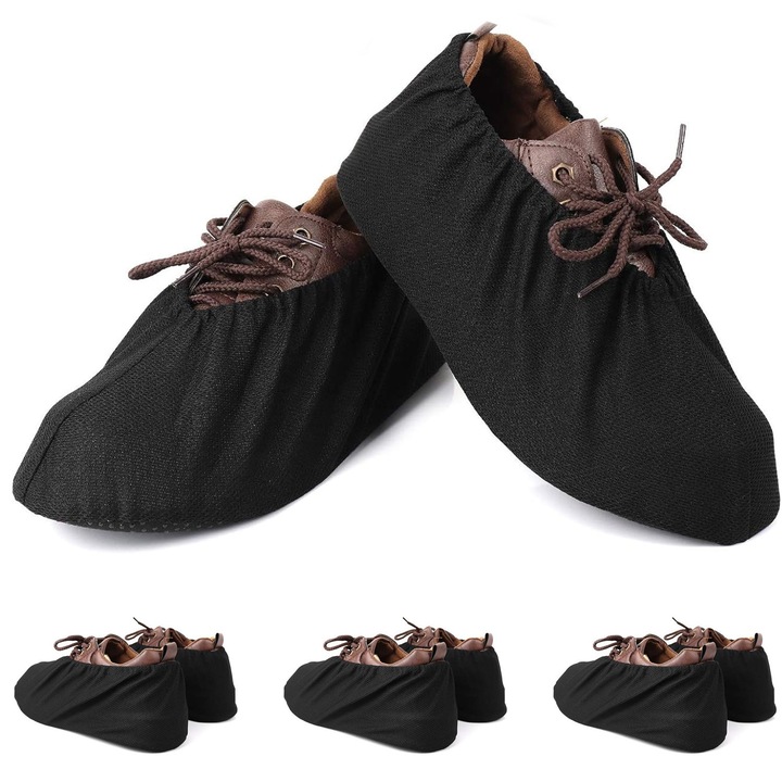 3 perechi, huse de incaltaminte reutilizabile, din plasa subtire, antiderapante, lavabile, potrivire universala, material respirabil, negre, 31x13cm