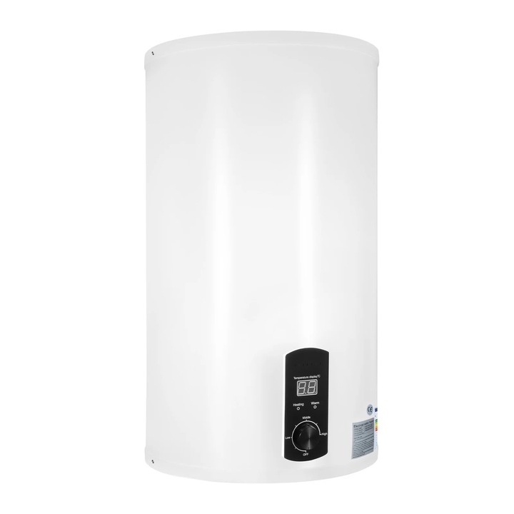 Elektromos bojler, Függőleges tartály, 70 l, 2000 W, Digitális kijelző, 220 V, 41×75 cm, Fehér