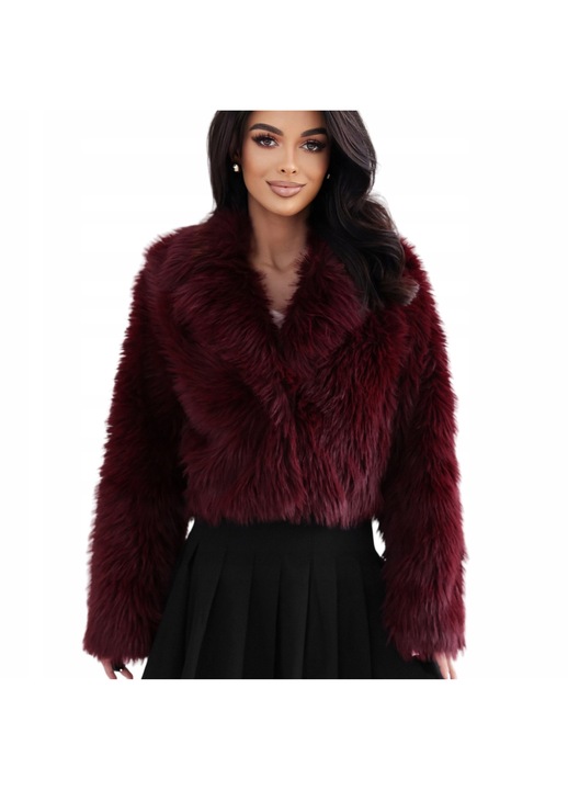 Geaca de dama scurta din blana, guler, bordo, One Size INTL