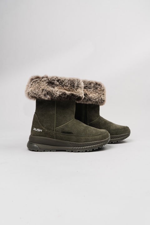 Ghete Rush HUGGS din piele naturala, kaki, marime 37 EU, interior imblanit, talpa antiderapanta