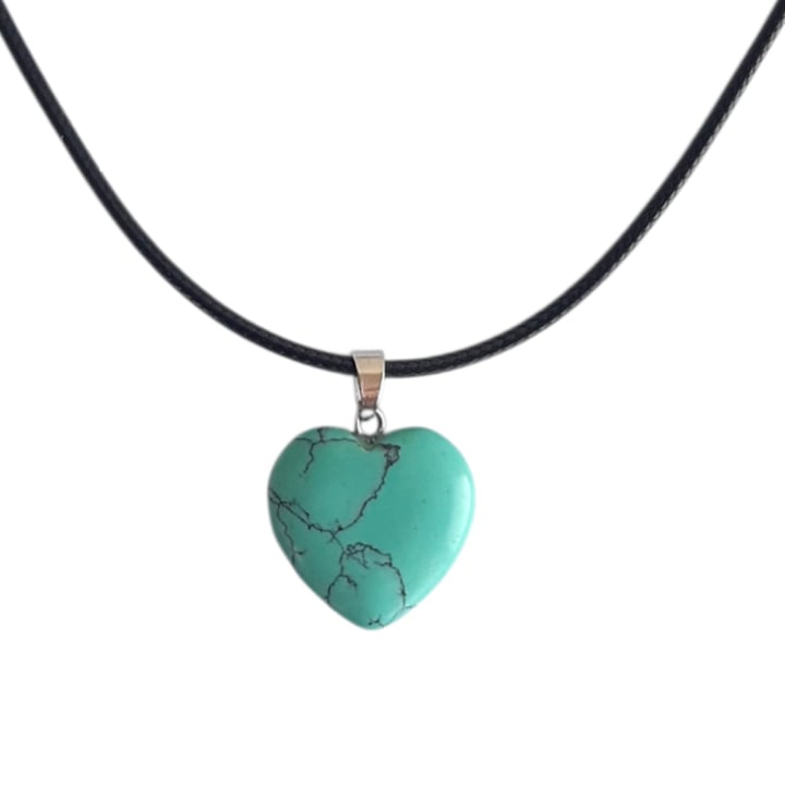 Pandantiv Howlit, inimioara, turcoaz, 20 x 18 mm, cu snur