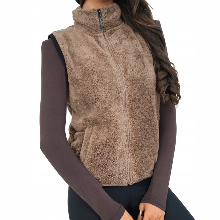 Vesta dama, guler inalt, calduroasa, din plus TEDDY, maro, XL-2XL INTL