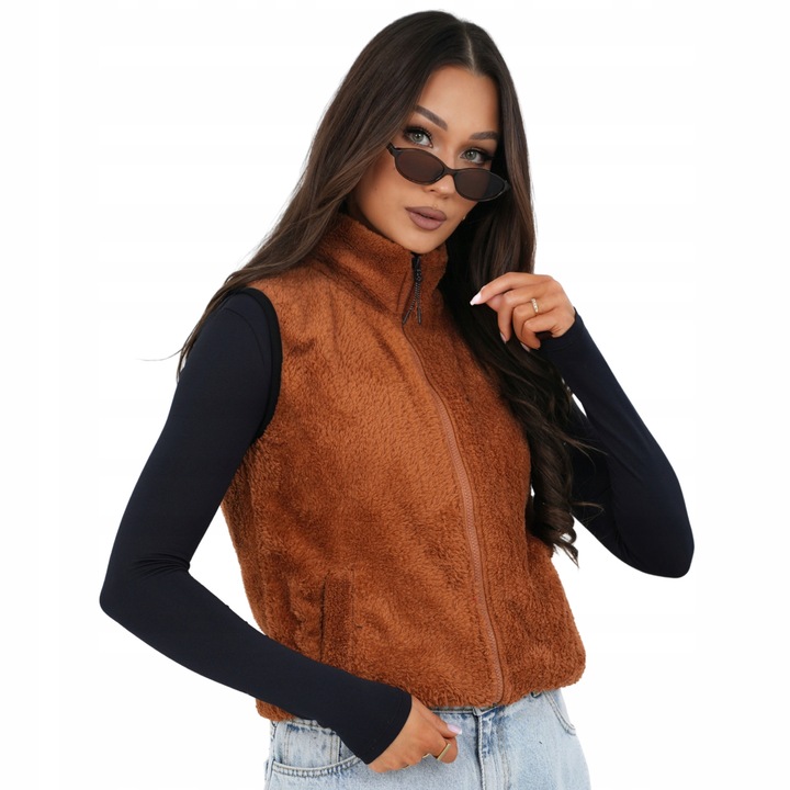 Vesta dama, guler inalt, calda din plus TEDDY, portocalie, XS-S INTL