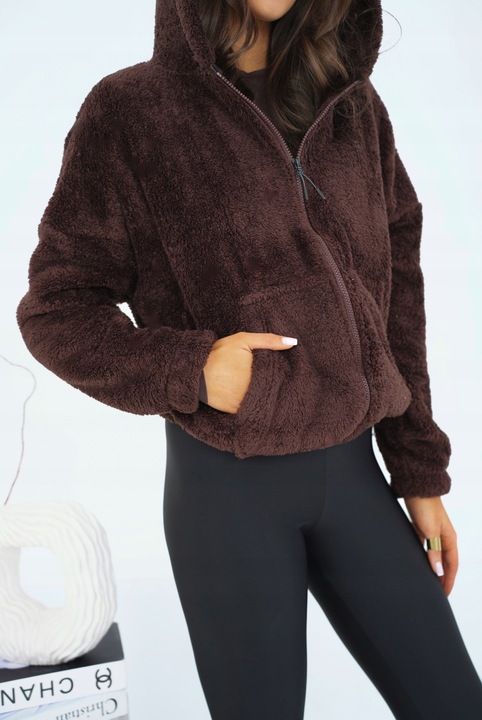 Hanorac dama, model ursulet, plusat, maro, cu gluga si urechi