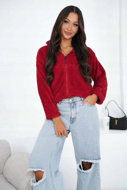 Hanorac dama, rosu, guler, polar plusat, M-L INTL