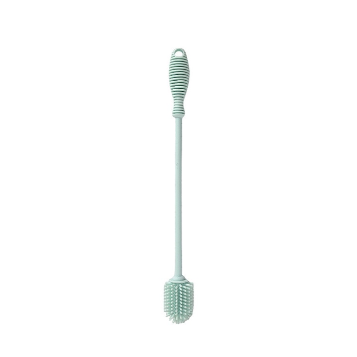 Perie verde cu maner lung pentru biberon din silicon si pahar izolat termic