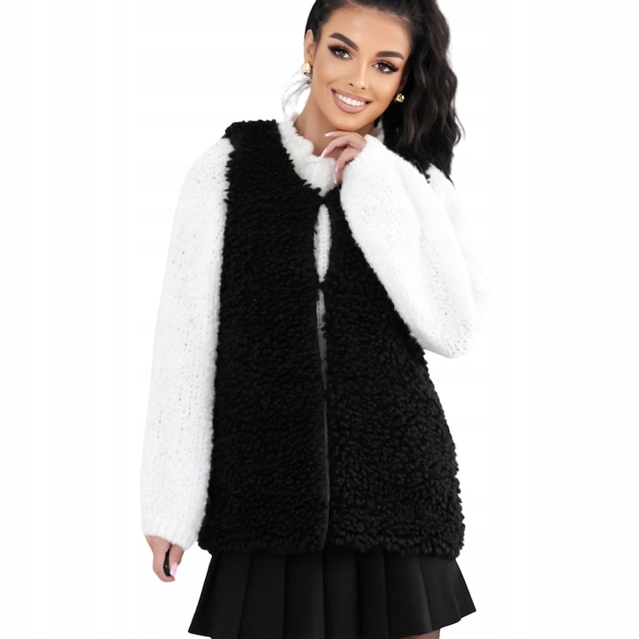 Vesta dama Cozy Shells, blana artificiala, neagra, fara maneci, captuseala satinata, S INTL