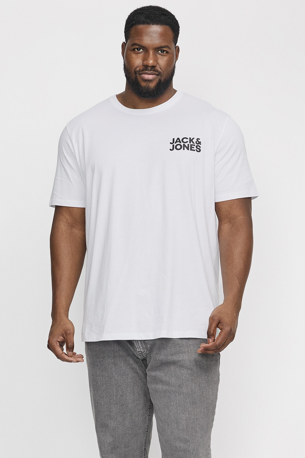 Jack & Jones, Tricou de bumbac organic cu decolteu la baza gatului, Alb, 5XL