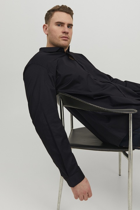 Jack & Jones, Camasa lejera din amestec din bumbac organic, Negru