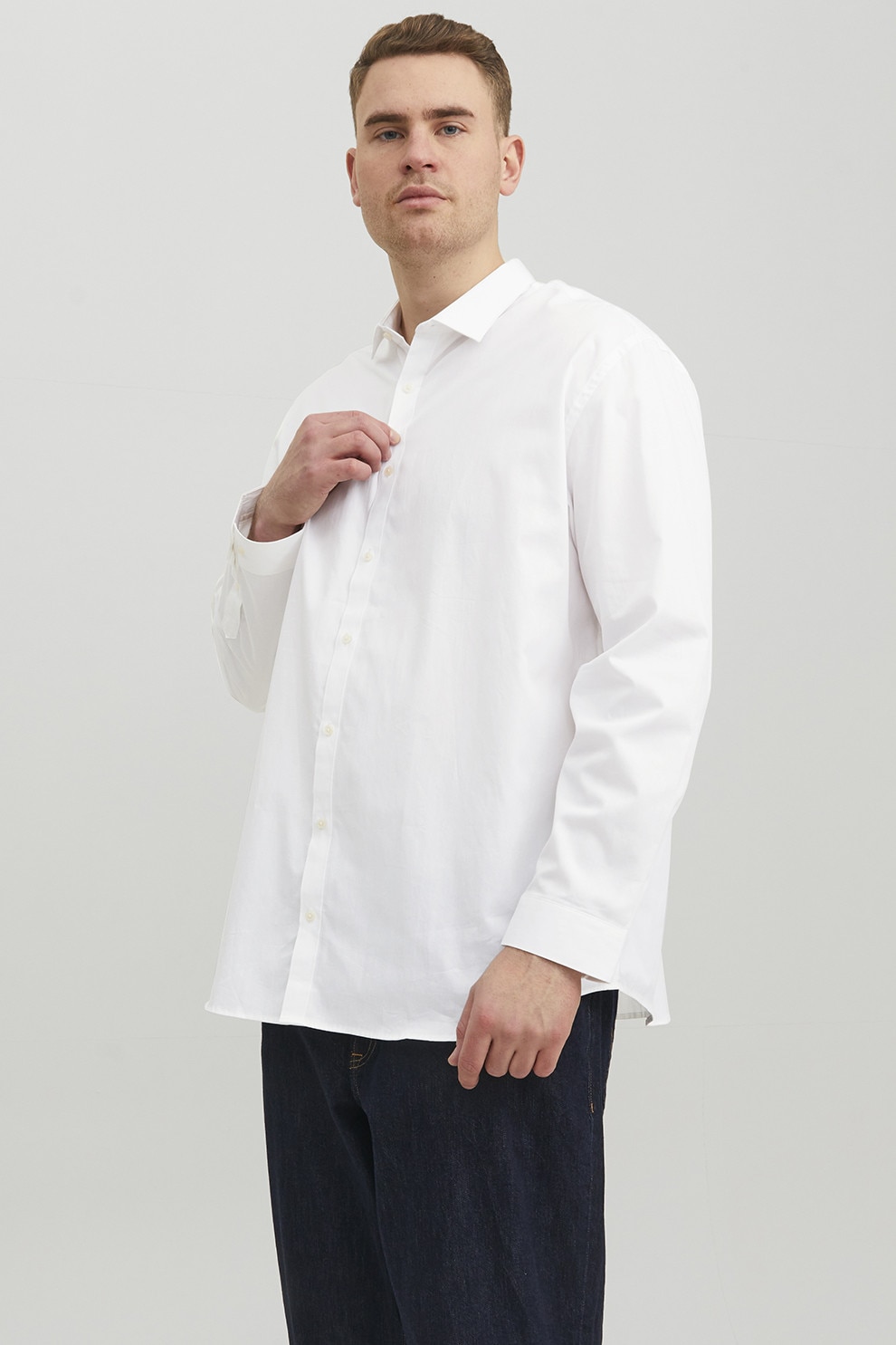 Jack & Jones, Camasa lejera din amestec din bumbac organic, Alb, 5XL