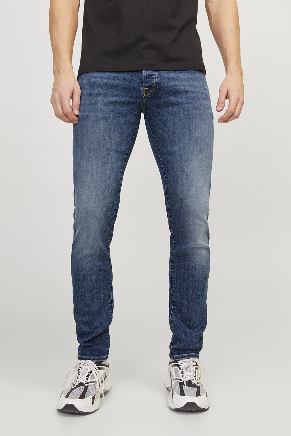 Jack & Jones, Blugi skinny cu aspect decolorat, Albastru inchis, W34-L32