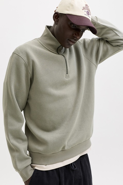 Jack & Jones, Суитшърт с къс цип, Бледозелен