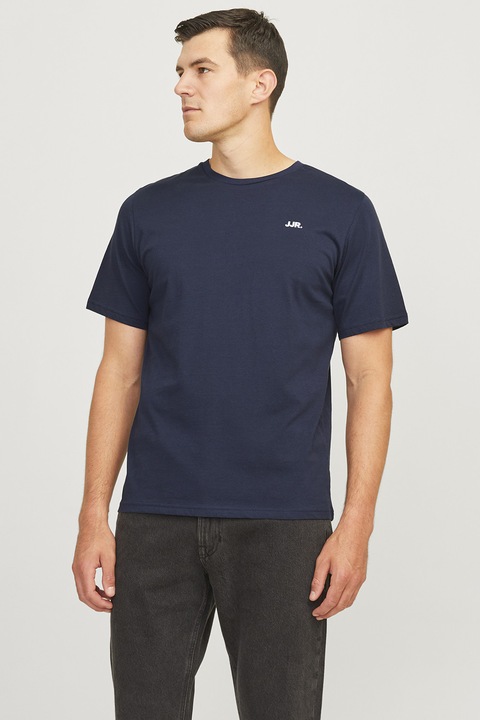 JJ REBEL, Tricou de bumbac cu decolteu la baza gatului, Bleumarin