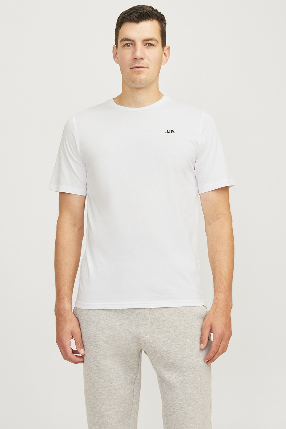JJ REBEL, Tricou de bumbac cu decolteu la baza gatului, Alb, M