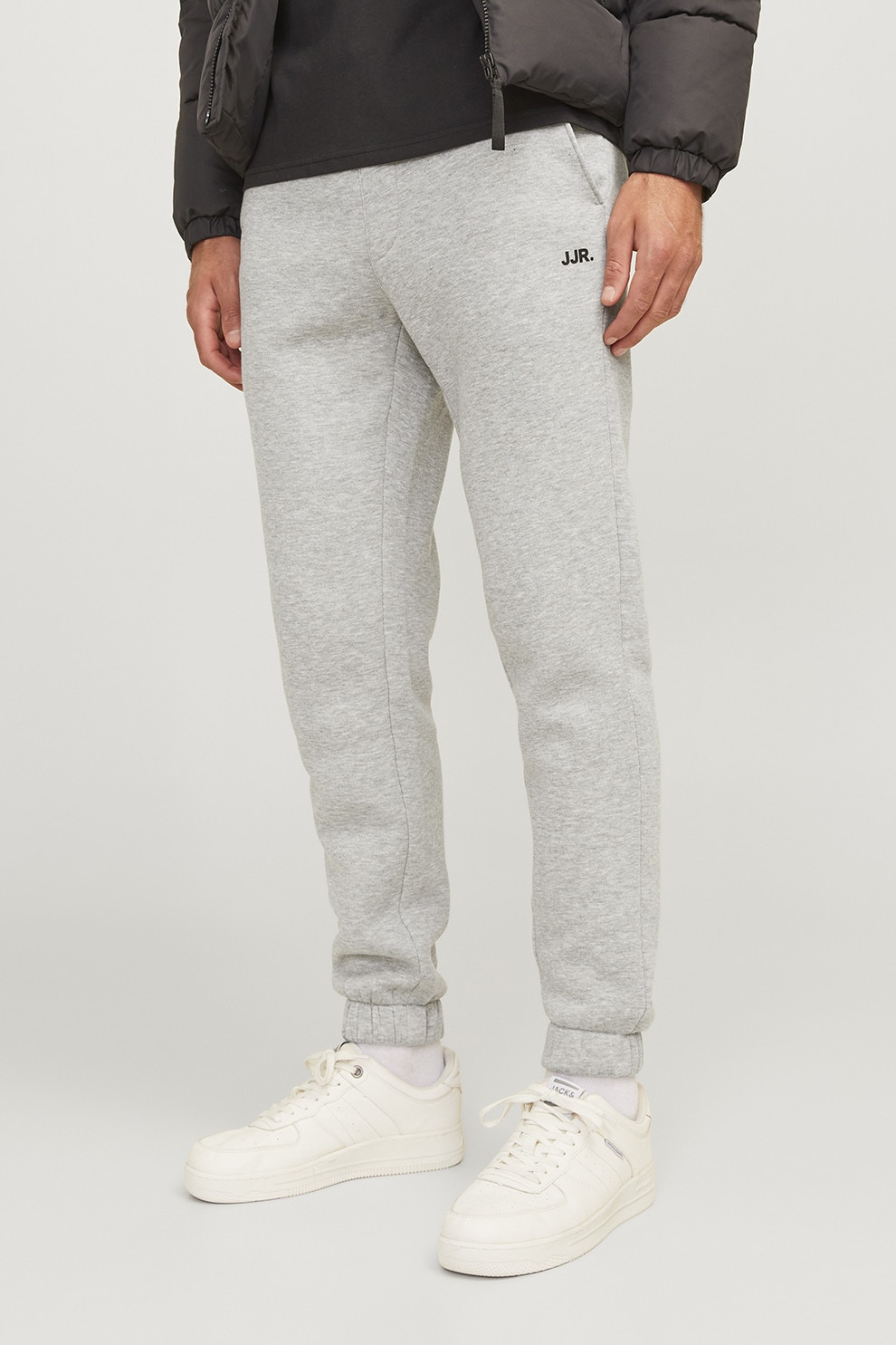 JJ REBEL, Pantaloni de trening cu croiala conica si snur, Gri deschis melange, XL