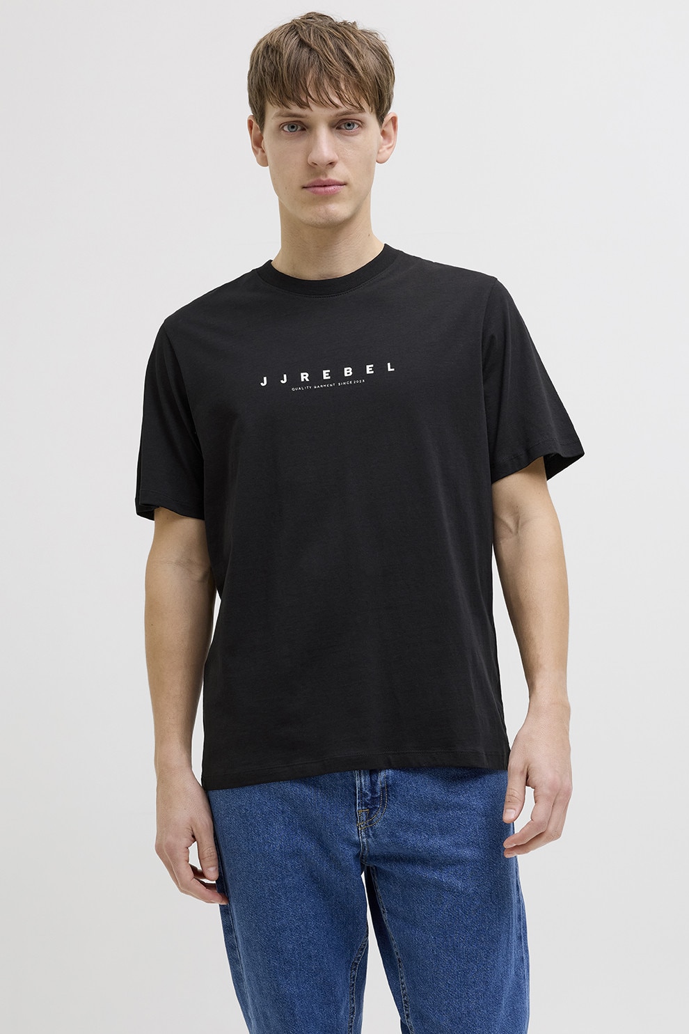 JJ REBEL, Tricou lejere din bumbac cu imprimeu logo, Negru, S