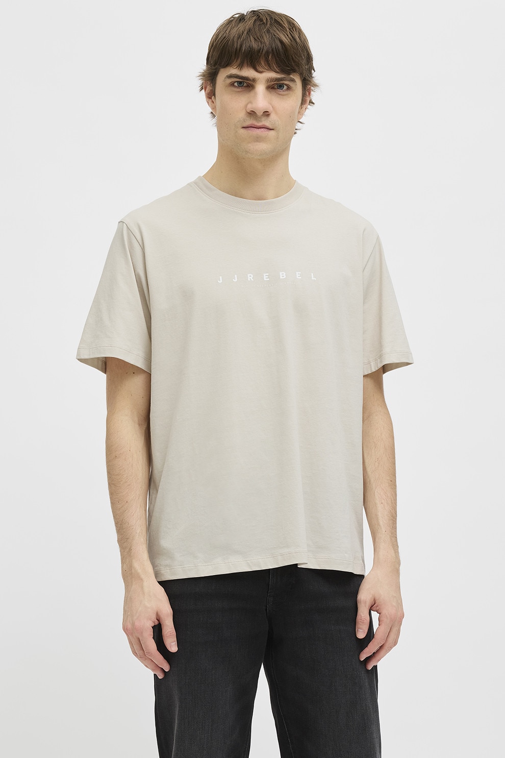 JJ REBEL, Tricou lejere din bumbac cu imprimeu logo, Maro nisip, L