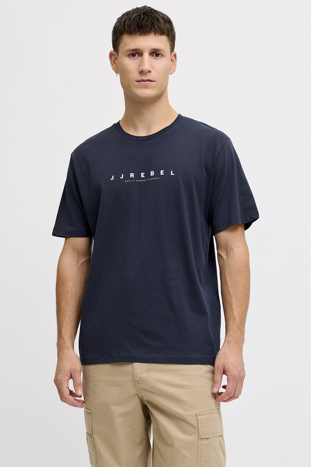 JJ REBEL, Tricou lejere din bumbac cu imprimeu logo, Bleumarin, 2XL
