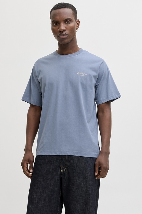 Jack & Jones, Logós organikuspamut póló, Púderkék