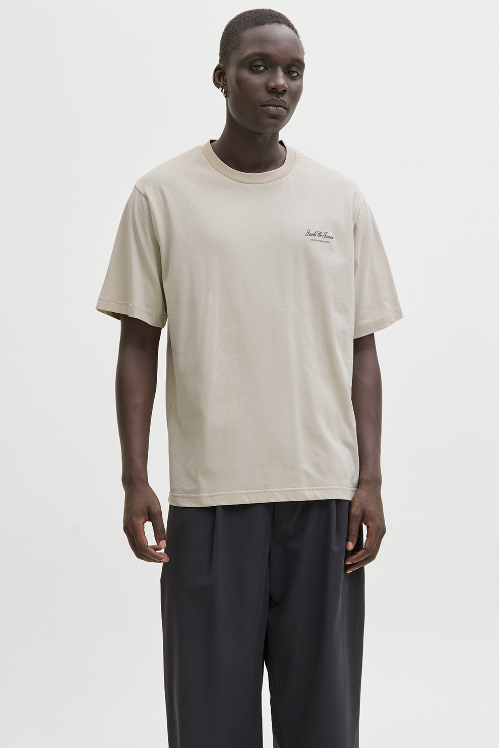 Jack & Jones, Tricou de bumbac organic cu imprimeu logo, Bej, S