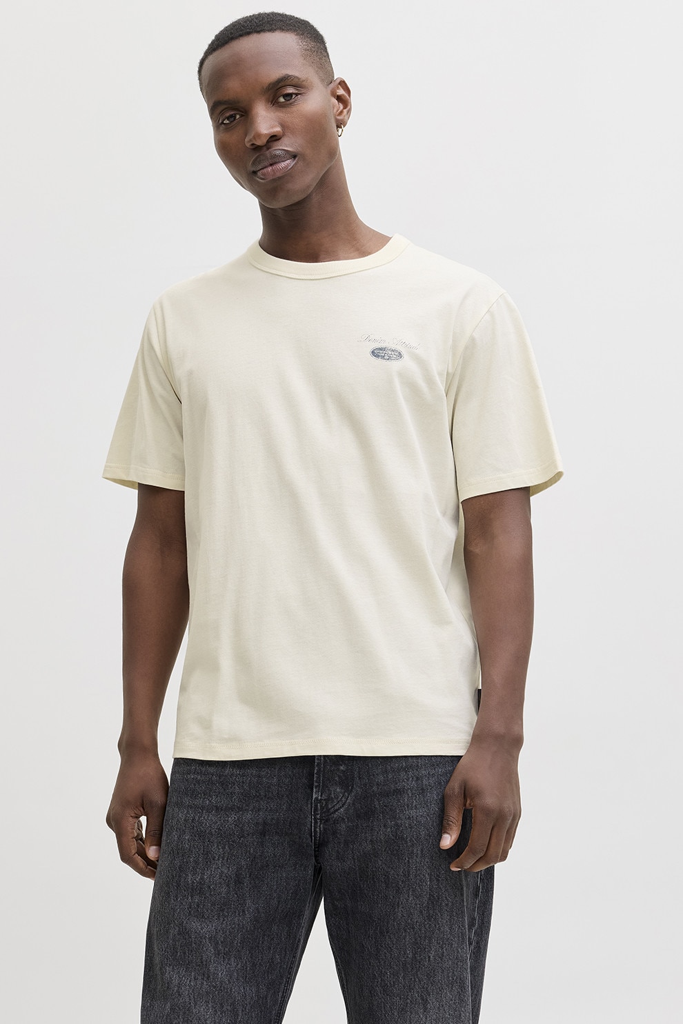 Jack & Jones, Tricou cu imprimeu text pe partea din spate, Crem, L