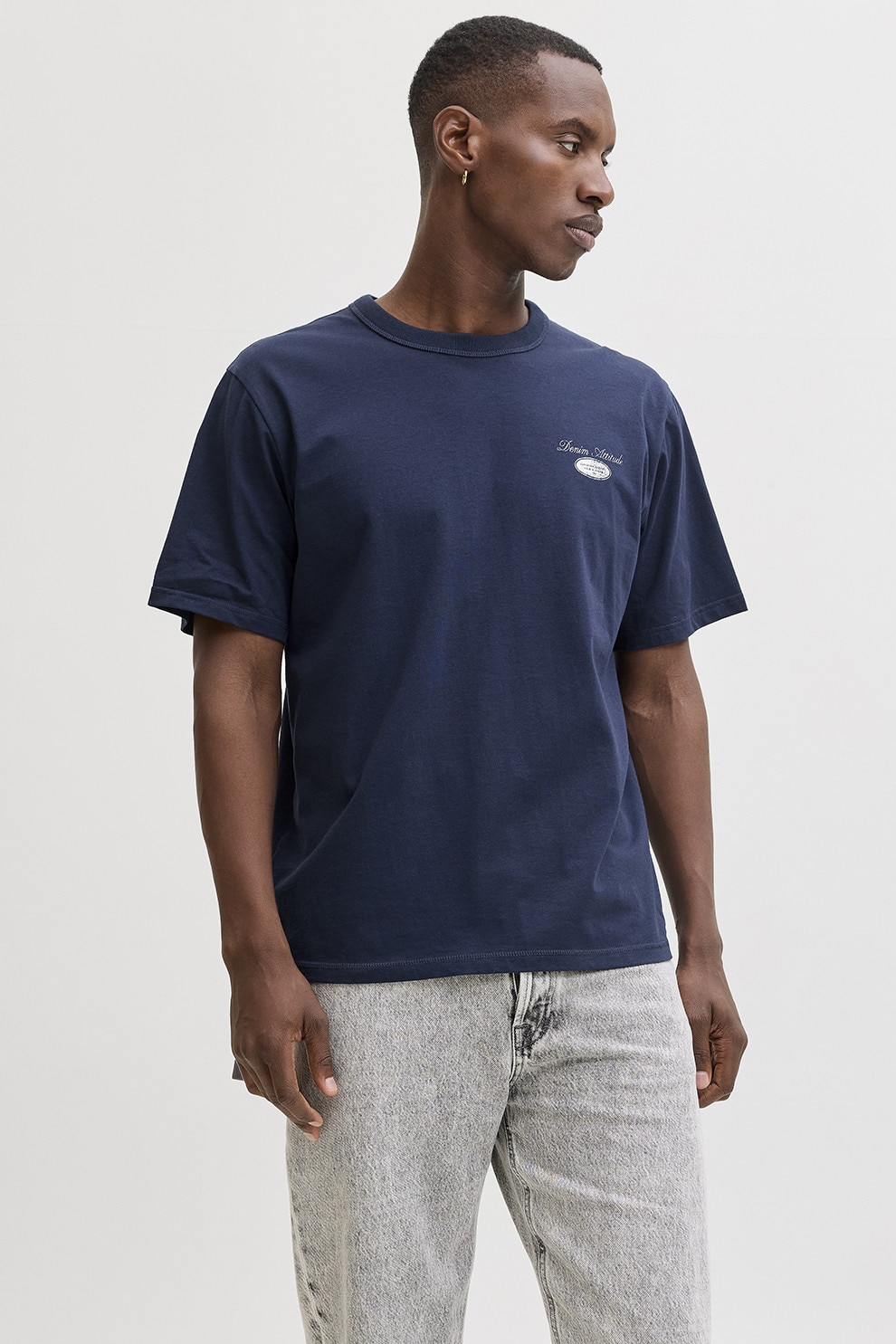 Jack & Jones, Tricou cu imprimeu text pe partea din spate, Bleumarin, L