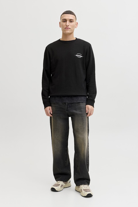 Jack & Jones, Bluza de trening din amestec de bumbac organic cu logo discret, Negru