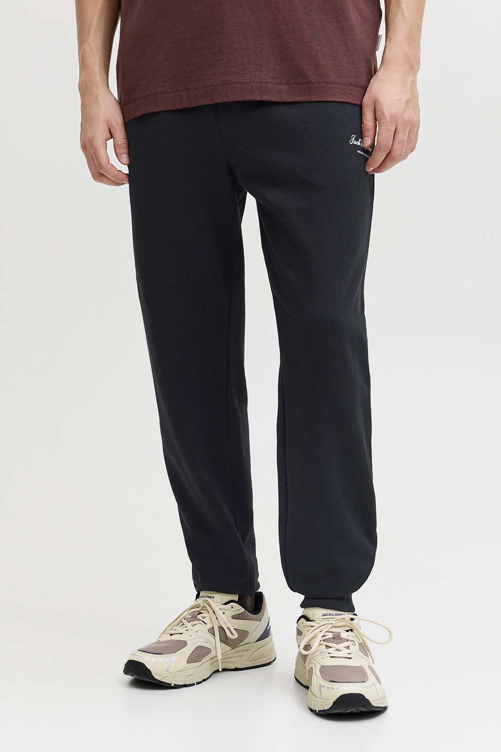 Jack & Jones, Pantaloni de trening din amestec de bumbac organic, Negru, M