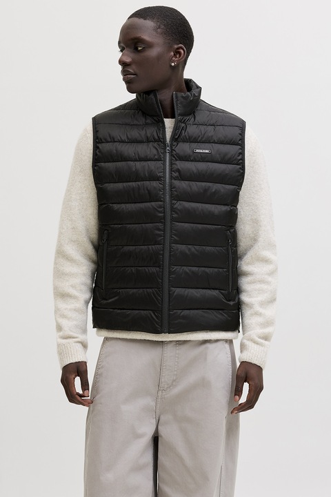 Jack & Jones, Vesta cu guler inalt si logo, Negru, XL