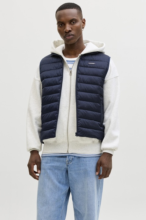 Jack & Jones, Vesta cu guler inalt si logo, Bleumarin, XL