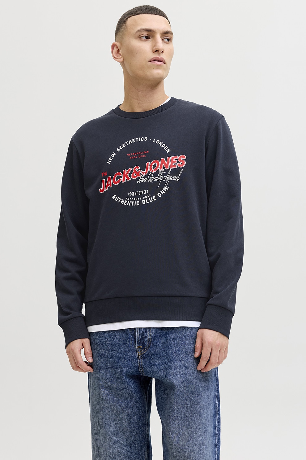 jone　オーダー Jack & Jones, Bluza sport cu decolteu la baza gatului si imprimeu