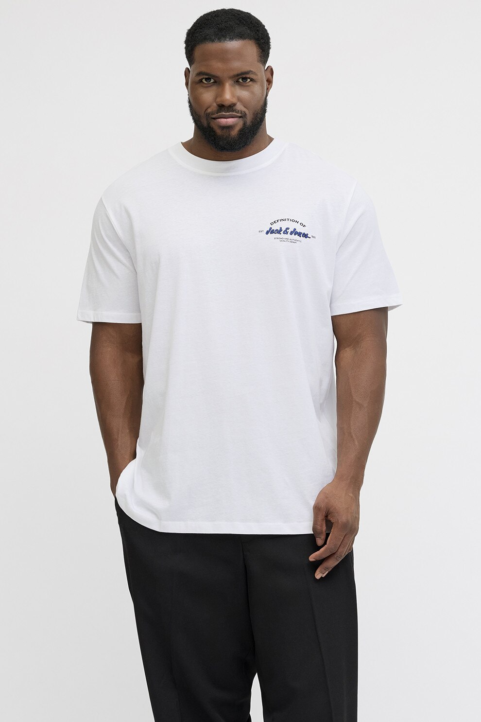 Jack & Jones, Tricou regular fit cu imprimeu pe piept, Alb optic, 5XL