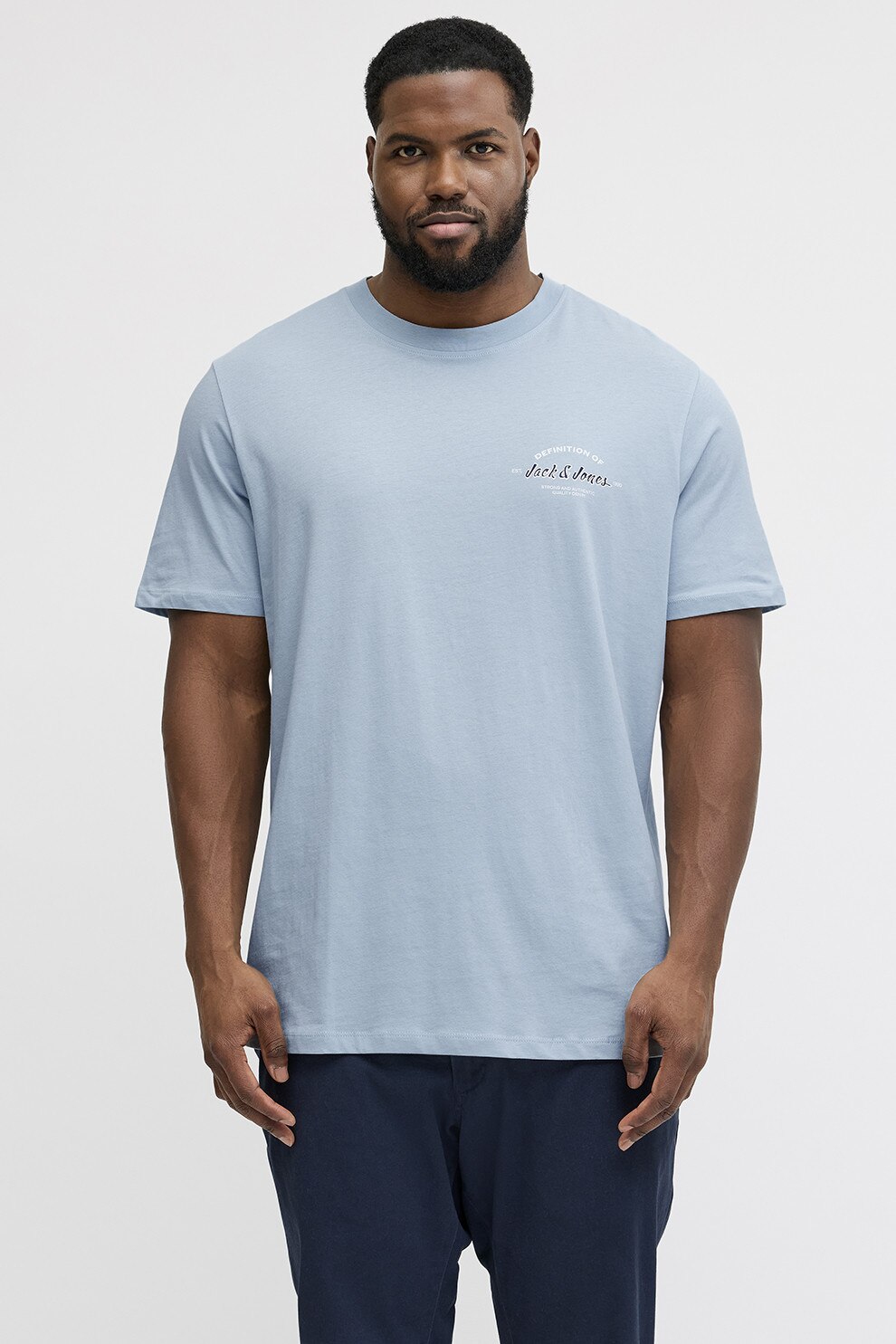 Jack & Jones, Tricou regular fit cu imprimeu pe piept, Albastru pastel, 5XL