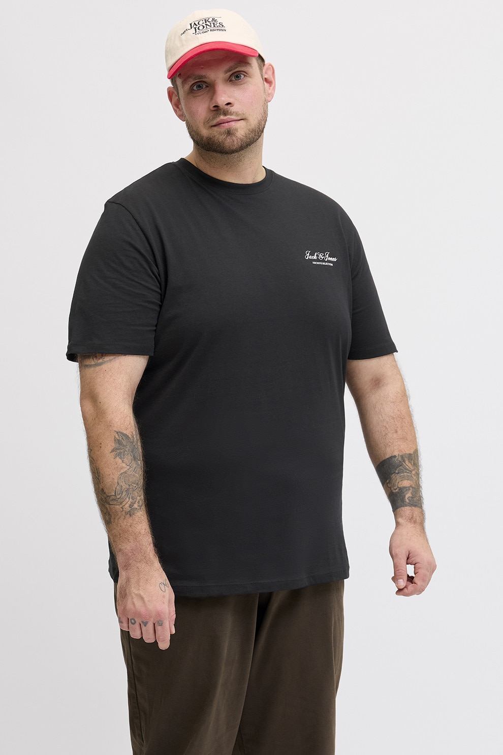 Jack & Jones, Tricou de bumbac organic cu decolteu la baza gatului, Negru, 5XL