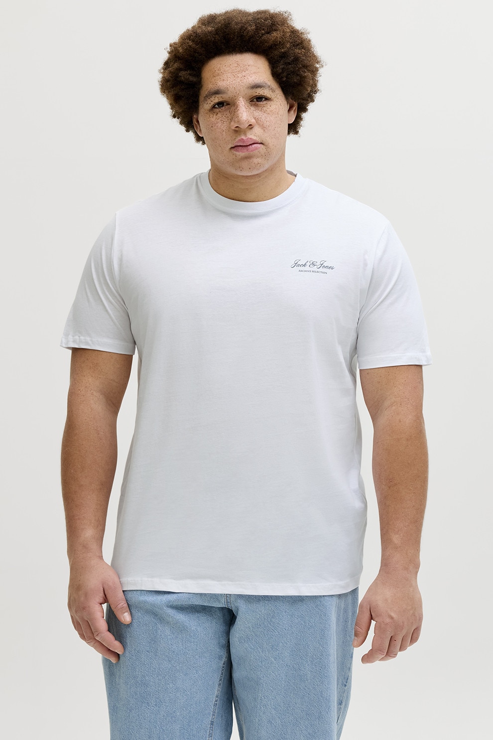 Jack & Jones, Tricou de bumbac organic cu decolteu la baza gatului, Alb optic, 4XL
