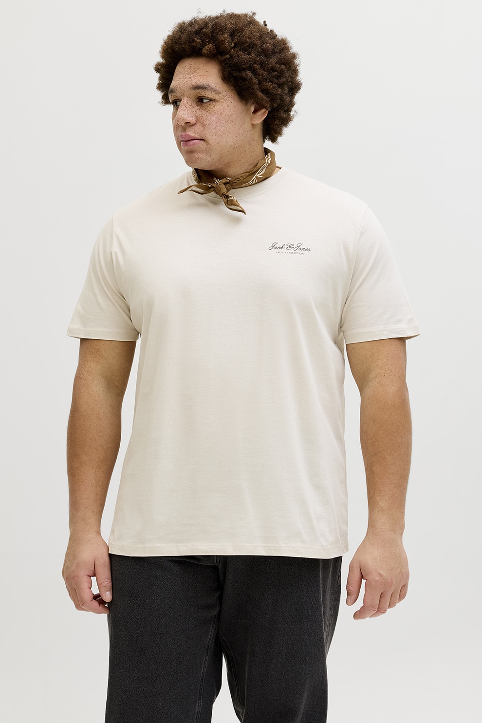 Jack & Jones, Tricou de bumbac organic cu decolteu la baza gatului, Bej deschis, 4XL